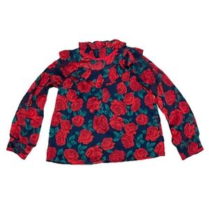 Janie and Jack Girls Top 6 Rose Ruffle High Collar Chiffon Statement Long Sleeve